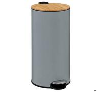 5Five - Poubelle cuisine 30 litres - Gris - Modern Color - Couvercle en bambou - Seau amovible et Poignée arrière