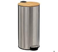 5Five - Poubelle cuisine 30 litres - Inox - Modern Color - Couvercle en bambou - Seau amovible et Poignée arrière