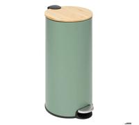 5Five - Poubelle cuisine 30 litres - Vert - Modern Color - Couvercle en bambou - Seau amovible et Poignée arrière