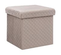Five - 2 en 1 Pouf et Coffre de Rangement en Velours Beige Lin 31 x 31 cm