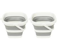 5five - Seau Pliable 5L - Compact et Pliable - Gain de Place - Nettoyage, Ménage, Buanderie - Gris et Blanc - 25x20x26,2 cm (Lot de 2)