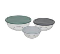 5five - Set de 3 Boîtes de Conservation - Verre Borosilicate - Capacité 2L, 1L, et 0,40L - Forme Ronde - Empilables - Gain de Place - Avec Couvercles