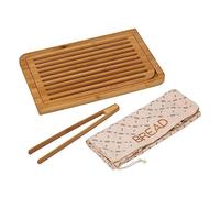 5five - Set Planche à Pain en Bambou 40 x 27 cm, Grille Ramasse-Miettes, Avec Pince et Sac - Pour la Cuisine, Service à Table