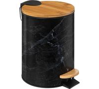 5five Simply Smart Abfalleimer Lea, Kosmetikeimer mit Soft Close, Weißblech, Kunststoff, Bambus, Schwarz marmoriert, 3 L, 174995B