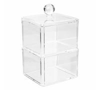 Boite à coton 2 niveaux - 9,4 x 9,4 x 16,6 cm - Polystyrène transparent Transparent