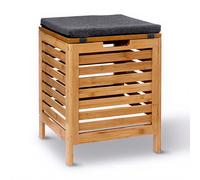 5five Tabouret de salle de bain en bambou avec panier à linge, bambou naturel et polyester, L 35 x l 35 x H 49 cm
