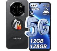 5G Téléphone Portable Débloqué Blackview SHARK 6 12Go+128Go/2To 6.67"" 50MP+13MP 5000mAh Android 15 Smartphone,Dual SIM,GPS - Noir