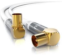 5m Câble d'antenne coaxial HDTV, câble TV coudé mâle Femelle, fiche IEC coaxiale Angulaire coudée à 90°, Ultra HD UHD - 135dB 75 Ohm -TNT DVB-T DVB-T2 DVB-C DVB-S DVB-S2 Radio FM Dab - Blanc