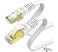 5m Cat 7 Flat Ethernet Cable, RJ45 Cable, Gold Plated Connectors - High Speed LAN Network Cable 10Gbps - 600MHz - White