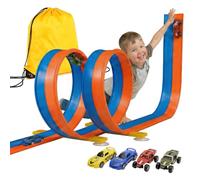 5M Circuit Voiture Flexible avec 2 Loopings, Piste de Course Voiture Enfant 2-en-1 avec 4 Voitures et Sac, Circuit Souple Voiture Gravité & Friction, Jouet de Piste de Course pour Voiture 1/64ème