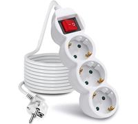 5M Extension Cable With 3 Outlets And Switch For Home, Office And Travel, White 1 Piece