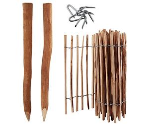 5m Kit complet de clôture en lattis - 80 cm de haut - Distance entre les lattes : 4 à 6 cm - Avec 5 poteaux en bois de 1,05 m de long - Clôture de jardin en châtaignier en noisette