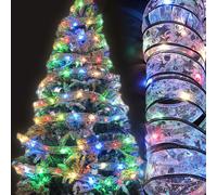 5M Lumières de ruban de Noël multicolores, ruban à piles argenté pour arbre de Noël, guirlande lumineuse pour arbre de Noël pour fête, mariage, intérieur, lumières de Noël