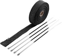 5M Ruban de Protection Thermique pour Moto, Ruban Isolant Echappement Moto avec 4 Collier Serrage Autobloquant Noir en Inox pour Tuyeau Collecteur Echappement Moto Bande Isolante Thermique (A)