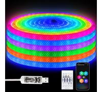 5M Ruban LED RGB, 5V USB Neon Bande LED 360 Degrés Smart IC, IP67 Etanche Couleur Bandeau avec Sync Musicale Minuterie Télécommande Contrôle APP, pour Chambre Vitrine Etang Extérieure Pâques Déco
