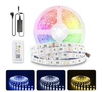 5M Ruban LED RGBW 24V 5 Couleurs en 1 RGB+CCT RGBCW Couleurs (2700K à 6500K) Dimmable avec télécommande et alimentation Bande Lumineuse LED IP20 12MM 6PIN pour Chambre, Décoration de Cuisine