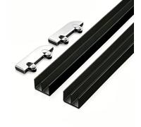 5mm Cheminée de Porte Coulissante en Verre - Rail pour Meuble en Aluminium Noir à Double Canal avec Kit de Roulettes pour Bibliothèque, Vitrine, Penderie et Présentoir(210cm/82.7in)