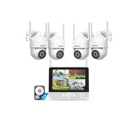 5MP Kit Caméra de Surveillance WiFi Extérieur, 8CH Système 13" Moniteur NVR avec 4 Caméras, Pivotant à 360, Vision Nocturne Couleur, Audio 2 Voies,