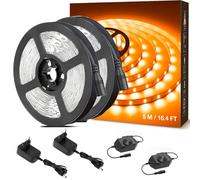 5MX2 Ruban LED Dimmable, 12V 2000K Blanc Chaud 300LEDs 2835, Bande LED Autocollant avec Variateur, Connecteurs, Eclairage Intérieur pour Meuble, Escalier, Chambre, Cuisine
