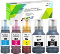 5Pack Compatible 102 Bouteilles d'encre 7500 Pages Noir, 6000 Pages CMY pour Epson 102 ET-2700 ET-2750 ET-3700 ET-3750 ET-4750 ET-2751 ET-2756 ET-2850 ET-2851 ET-2856 ET-3850 ET-4850 ET-4856