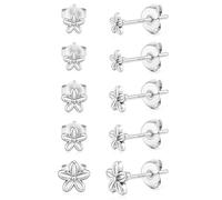 5Paires Boucles D'Oreilles Femme Argent 925 Hypoallergénique Piercing Oreille Petites Zircone Boule CœUr Fleur Perle Brillantes Cartilage D'Oreille Cadeaux Argent Fleur