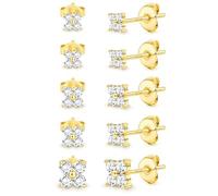 5Paires Boucles D'Oreilles Femme Argent 925 Hypoallergénique Piercing Oreille Petites Zircone Boule CœUr Fleur Perle Brillantes Cartilage D'Oreille Cadeaux Doré CZ