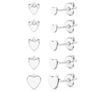 5Paires Boucles D'Oreilles Femme Argent 925 Hypoallergénique Piercing Oreille Petites Zircone Boule CœUr Fleur Perle Brillantes Cartilage D'Oreille Cadeaux Argent Cœur