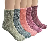 5pairs Femmes Chaussettes Chaudes Hiver Chaussettes De Laine Pure Douce Chaussettes De Style Vintage Style Tricot en Laine Cachemire Épais Chaussettes De Sport Occasionnels (Couleur Mixte)