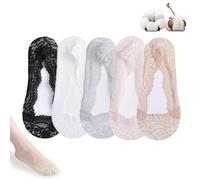 5PAIRS Pleteffect Socks Lace No Show Liner Socks Non Slip Invisible Sock Summer Thin Boat Sock (5 Pairs,Taille unique)