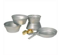 5PC ALUMINIUM CAMPING COOK POÊLE POÊLE SET 2 POTS ALCOOL BRÛLEUR VOYAGE BUSHCRAF