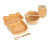 5pc Beige Lama Ensemble Sevrage pour Bébé en Bambou - Enfants Nourriture Alimentation Dîner Plaque Bol Cuillère Coutellerie - Silicone Ventouse - Par Tiny Dining