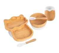 5pc Blanc Lama Ensemble Sevrage pour Bébé en Bambou - Enfants Nourriture Alimentation Dîner Plaque Bol Cuillère Coutellerie - Silicone Ventouse - Par Tiny Dining