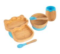 5pc Bleu Lama Ensemble Sevrage pour Bébé en Bambou - Enfants Nourriture Alimentation Dîner Plaque Bol Cuillère Coutellerie - Silicone Ventouse - Par Tiny Dining