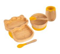 5pc Jaune Lama Ensemble Sevrage pour Bébé en Bambou - Enfants Nourriture Alimentation Dîner Plaque Bol Cuillère Coutellerie - Silicone Ventouse - Par Tiny Dining