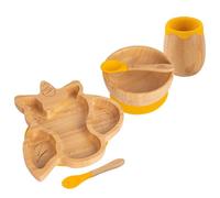 5pc Jaune Licorne Ensemble Sevrage pour Bébé en Bambou - Enfants Nourriture Alimentation Dîner Plaque Bol Cuillère Coutellerie - Silicone Ventouse - Par Tiny Dining