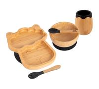 5pc Noir Lama Ensemble Sevrage pour Bébé en Bambou - Enfants Nourriture Alimentation Dîner Plaque Bol Cuillère Coutellerie - Silicone Ventouse - Par Tiny Dining