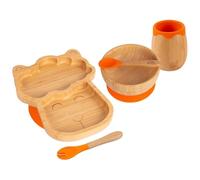 5pc Orange Lama Ensemble Sevrage pour Bébé en Bambou - Enfants Nourriture Alimentation Dîner Plaque Bol Cuillère Coutellerie - Silicone Ventouse - Par Tiny Dining