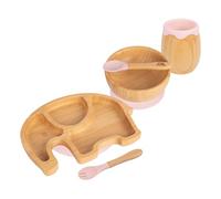 5pc Rose Pastel Éléphant Ensemble Sevrage pour Bébé en Bambou - Enfants Nourriture Alimentation Dîner Plaque Bol Cuillère Coutellerie - Silicone Ventouse - Par Tiny Dining