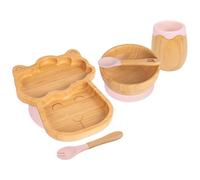 5pc Rose Pastel Lama Ensemble Sevrage pour Bébé en Bambou - Enfants Nourriture Alimentation Dîner Plaque Bol Cuillère Coutellerie - Silicone Ventouse - Par Tiny Dining