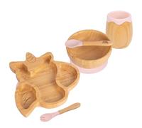5pc Rose Pastel Licorne Ensemble Sevrage pour Bébé en Bambou - Enfants Nourriture Alimentation Dîner Plaque Bol Cuillère Coutellerie - Silicone Ventouse - Par Tiny Dining