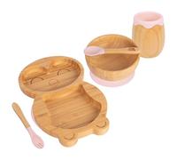 5pc Rose Pastel Manchot Ensemble Sevrage pour Bébé en Bambou - Enfants Nourriture Alimentation Dîner Plaque Bol Cuillère Coutellerie - Silicone Ventouse - Par Tiny Dining