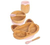 5pc Rose Pastel Renard Ensemble Sevrage pour Bébé en Bambou - Enfants Nourriture Alimentation Dîner Plaque Bol Cuillère Coutellerie - Silicone Ventouse - Par Tiny Dining