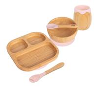 5pc Rose Pastel Segmenté Ensemble Sevrage pour Bébé en Bambou - Enfants Nourriture Alimentation Dîner Plaque Bol Cuillère Coutellerie - Silicone Ventouse - Par Tiny Dining