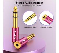 5pcs 1/4 To 1/8 6.35mm To 3.5mm Stereo Trs Male To Female Headphone Adapter Gold Plated 3.5mm Jack Connector For Guitar,Ampli,Keyboard,Bass,Red