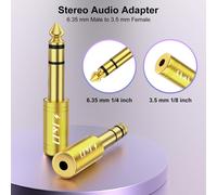 5pcs 1/4 To 1/8 6.35mm To 3.5mm Stereo Trs Male To Female Headphone Adapter Gold Plated 3.5mm Jack Connector For Guitar,Ampli,Keyboard,Bass,Yellow