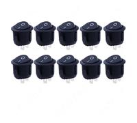 5pcs/10pcs 16mm Diameter Small Round Boat Rocker Switches Black Round Black White Red 2 Pin ON-OFF Rocker Switch NWPNLXEA(Black 10pcs)