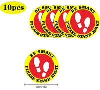 5pcs/10pcs Décalcomanies de sol de distanciation sociale pour la sécurité Marqueur d'alerte BE SMART PLEASE Stand APART 10pcs