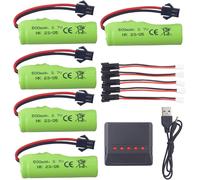 5Pcs 3.7V 500Mah Batterie&Chargeur 5 En1 Pour De35 De38 De40 De50 Tb202 Tb201 Tm201 Tm202 Tc141 De44 De55 Ts201 Td202 Td161 De84 S767 Sl-356A 1220A Double Face Tumbling Stunt Rc Voiture