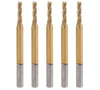 5pcs 3 - Fraise à bout plat à 3 flûtes, outil de coupe en acier au tungstène plaqué Ti pour la sculpture et le perçage 3D, fraise à queue de 3,175 x 2 x 8 x 40 mm pour le bois, le