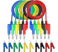5Pcs 4mm Câbles Test Multimètre Numérique avec 10 Pinces Crocodiles, 1m 5 Couleur Fil Souple Fiche Banane, Jeu Fils Testeur Enfichable d'Une,Cordon Banane Double Bout pour Voiture/Industriel 1000V/15A